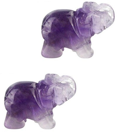 AITELEI 2 piezas de amatista natural tallada piedras preciosas elefante estatua curativa de cristal de Reiki Guardián elefante bolsillo piedra estatua artesanía para decoración del hogar