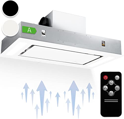 Klarstein Remy - Hotte aspirante de cuisine, 90 cm, Hotte sans évacuation, 620 m³/h, 3 vitesses, LED, 2 x 5 W, Verre de sécurité, Télécommande, 2 filtres à graisses amovibles, Blanc