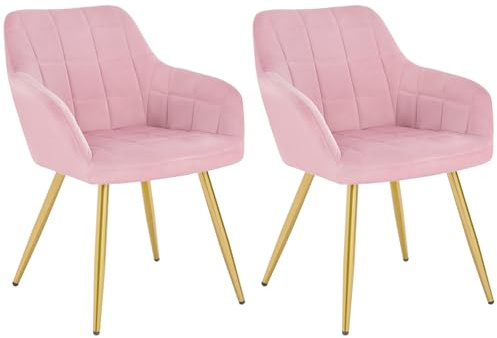 WOLTU Set di 2 Sedie per Sala da Pranzo Imbottita, Poltroncina in Velluto,Sedia da Cucina con Braccioli e Schienale, Gambe in Metallo, moderne,Rosa, BH232rs-2