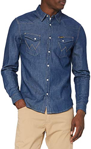 Wrangler Uomo Ls Western Denim Shirt Straight, Blu (Dark Stone), XL