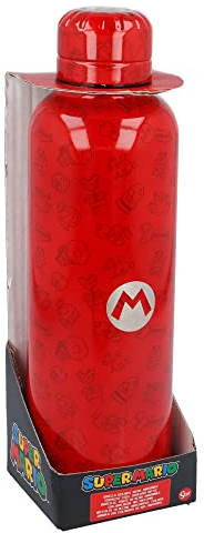 Super Mario | Wiederverwendbare Wasserflasche aus Edelstahl | Doppelt isolierte Thermosflasche für 12 Stunden heißes Getränk und 18 Stunden kaltes Getränk - Bpa frei - 515 ml