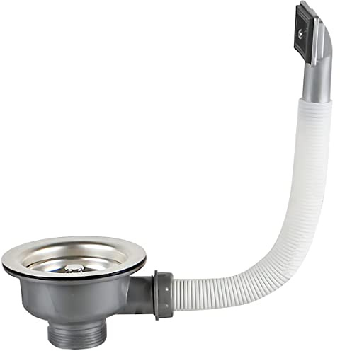 Qrity Diskho Avloppsarmatur 114 mm Silkorgsventil Rostfritt Stål med Bräddavlopp, Rektangel Gränssnitt, för Kök, Badrum