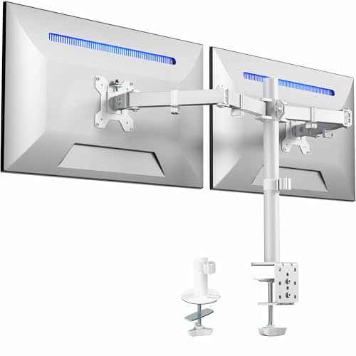 VIVO Skrivbord med dubbla bildskärmar, kraftigt helt justerbart stativ, passar 2 LCD-LED-skärmar upp till 32 tum, vit, STAND-V032W