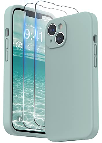 SURPHY Hülle Kompatibel mit iPhone 13 mini Hülle Silikon mit Displayschutzfolie, Handyhülle iPhone 13 mini Case mit Kameraschutz, iPhone 13 mini Hülle Schutzhülle 5,4 Zoll 2021, Agavengrün