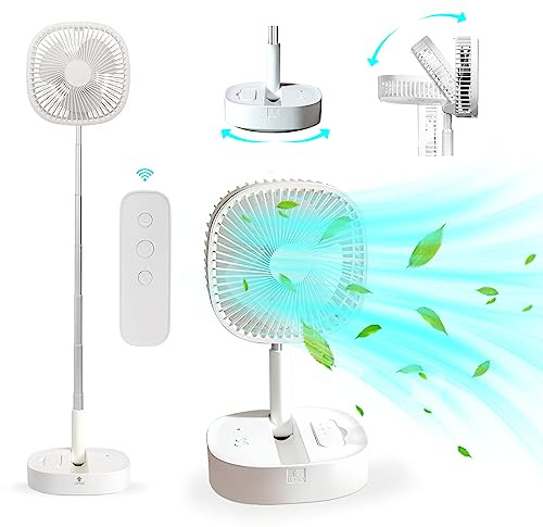 Magesh Oscillating Pedestal Foldable Desk and Floor Fan, Table Fan, Remote Control Telescopic 4 Speed Quiet Timer Fan for Bedroom Camping (White)