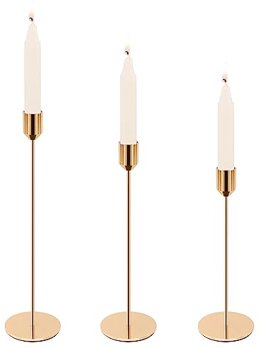 Ticeed 3 Pezzi Porta Candele Candelabro Moderno, Candelabro Metallo Oro Centro Tavola Natalizia Candele Porta Candele Design 22/27/32cm, Decorazione Festa Matrimonio