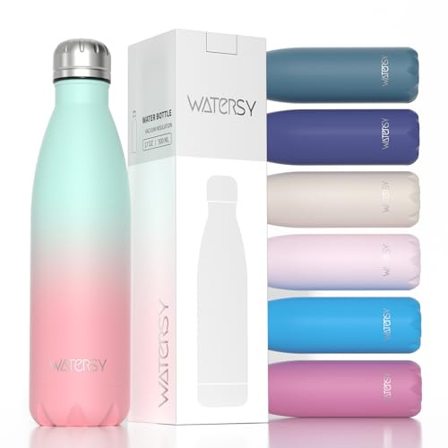 WATERSY Gourde Isotherme en Acier Inoxydable à Double paroi en Métal pour Garder au Froid Pendant 24 Heures et au Chaud Pendant 12 Heures - Bouteille de Sport en métal sans BPA - 500 ml