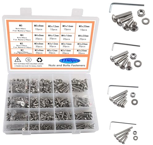 Rshuhx Set di Bulloni e Dadi M2 M3 M4 M5 - Viti a Testa Incassata in Acciaio Inox 304 - Filettatura Metrica Esagonale per Parti Meccaniche