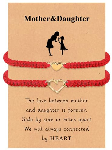 Mother and Daughter Matching Heart Bracelets Red String Bracelets Mommy and Me Bracelets Heart Wish Set Back to School Gifts for Daughter First Day of School Bracelets for Daughter (Red)