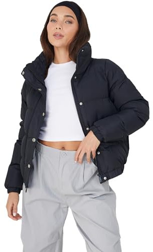 Ladies Slaypeach Padded Short Length Puffer Jacket with Large Collar (UK, Numeric, 14, Regular, Regular, Black)