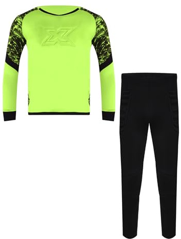 dPois Tuta da Portiere di Calcio per Bambini e Ragazzi Completino Completo Calcio Calcetto Torneo Scuola Sport Maglia da Portiere Maniche Lunghe + Pantaloni Sportivi Verde 11-12 anni