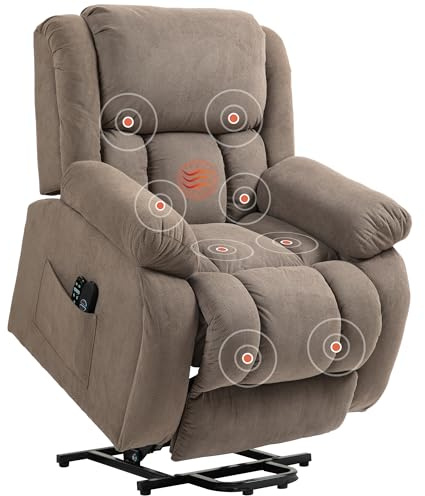 HOMCOM Poltrona Elettrica Alzapersona Reclinabile 150°, Seduta Ampia, Poltrona Relax in Velluto per Anziani, 8 Punti Massaggio Vibrante, Riscaldata, USB, Telecomandi, Poggiapiedi, Tasche, Marrone