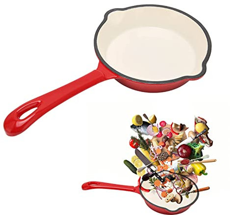 Gsycle Poêle en fonte émaillée, mini poêle à frire émaillée antiadhésive de 16 cm, mijoteuse en fonte, poêle à frire de cuisine, ustensiles de cuisine pour le camping, la maison
