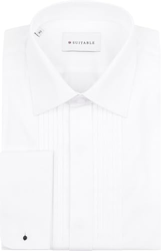 Suitable Chemise de smoking avec plis plissés - Double manchette - Blanc - Pour homme - Vêtements