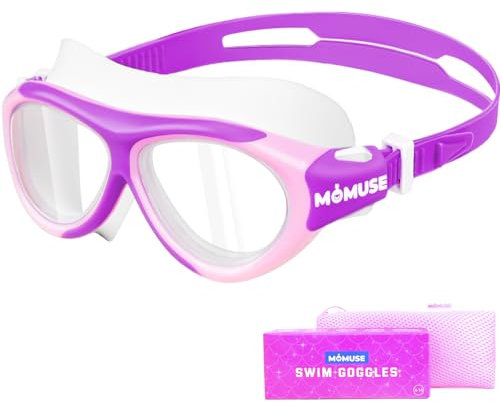 MOMUSE Schwimmbrille Kinder 8-18, Großer Rahmen für mehr Komfort, Poolbrille Anti-Beschlag & Weitblick & Kein Auslaufen, Taucherbrille Kinder Mädchen (Lila)