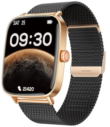 TOOBUR Smart Watch for Women, Android and iOS Phones Compatible, Fitness Running Tracker, Step Counter Smartwatch, Sleep/Heart Rate Health Monitor, Answer/Make Calls, IP68 Waterproof, Black-Gold