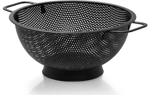 Colador negro para cocina, 3 cuartos de galón, colador de pasta de acero inoxidable con asa, colador de pasta para frutas, verduras, cocinar alimentos, apto para lavavajillas