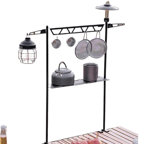 Hogvinnatil Rack de utensilios para acampar, estante para acampar al aire libre - Mapeante de la linterna Pole Stand | Organizador de multifunción portátil para BBQ Grill Picnic Travel Traveling