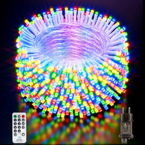 Buudala Luci Albero di Natale, 64.8M/212.6FT 500 LED Luci Natalizie da Esterno ed Interno, 8 Modalità con Funzione Memoria e Telecomando Luci di Natale per Giardino, Balcone, Festa - Multicolore