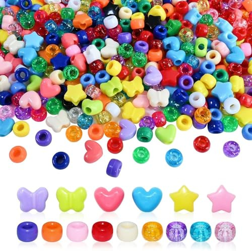 UCLEVER 1 000 stycken blandade akrylpärlor, fjärilspärlor, stora hål, flerfärgade, perfekt för armband, kedjor, jul, alla hjärtans dag, pyssel och smyckestillverkning (färgglad mix 1 000 stycken)