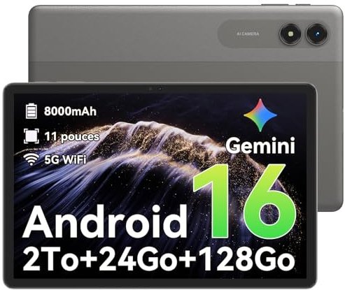 TABWEE Android 16 Tablette 11 Pouces - 24 Go RAM, 128 Go ROM (Extensible à 2 to) | Batterie 8000 mAh & Écran 90 Hz | Appareil Photo 13+8 MP, WiFi 5G, GPS | Cadeau High-Tech Idéal