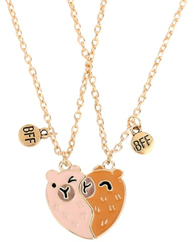 Mikovivi 2pcs Capybara Friendship Necklaces Set, Adorable Heart Capybara Necklaces Jewelry for Anniversary Birthday Women Friends Present