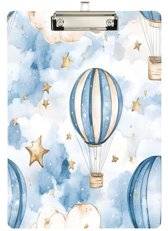 YETTASBIN Hot Air Balloon Clipboard, A4 Letter Size Acrylic Clipboards with Hanging Hole & Metal Clip for Nurse Office Worker Student, 12.5 x 9 Inch(Silver)