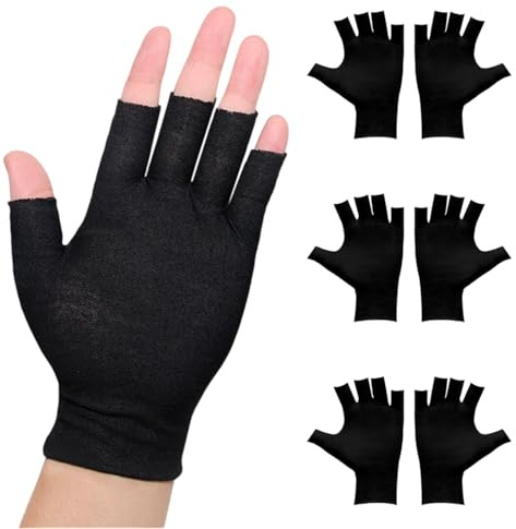 OuryTech Guanti di Cotone Neri, 3 Paia di Guanti di Cotone per Dermatite Atopica, Guanti Senza Dita Neri per Idratazione