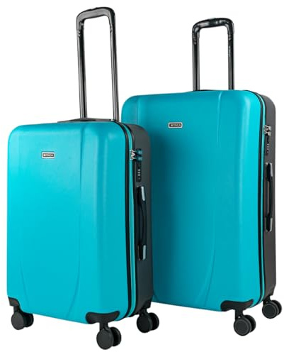 ITACA - Juego de Maletas Trolley de Viaje rígidas Ligeras Resistentes 4 Doble Rueda 360° Set Mediana y Grande con candado de combinación, Turquesa-Antracita