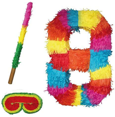 Pinata Zahlen Set 0-9 + Stab + Augenmaske Kinder Geburtstag Schlag-Pinata 50 x 35 x 8cm Dekoration Geburtstagsdeko (8)