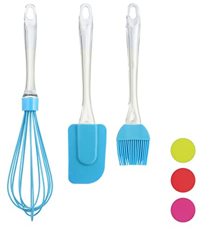 Relaxdays Set de utensilios de repostería, Pincel, Batidor & Espátula, Accesorios de silicona, 1 Pack, Azul