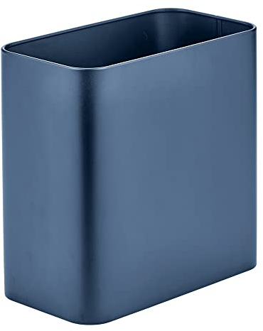 mDesign Metal Wastepaper Bin — Compact Rectangular Bathroom Bin — Rubbish Basket for Home and Office — Navy