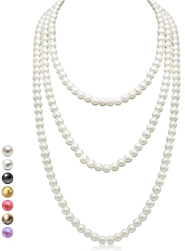 Halukakah 1920er Jahre Lange Perlenhalskette für Frauen - Exquisite Natürliche Zuchtperlen - Luxuriöser 8mm Strang mit Zeitloser Eleganz - Cremeweiß Länge 180cm - Perfekt für Besondere Anlässe