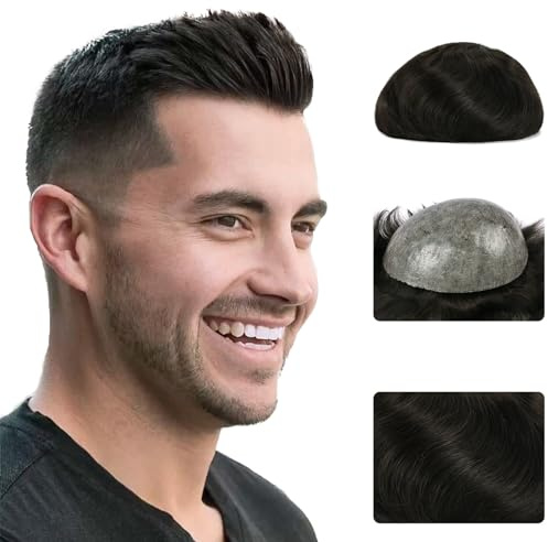 Zakya Capelli umani Toupet da uomo, 100% capelli veri, per uomo, sistema di ricambio per capelli, dimensioni base 20 x 25 cm