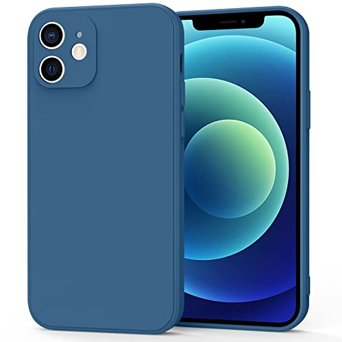 AK Funda para iPhone 12,Funda de Liquida Silicona con Forro de Microfibra Suave Protección Completa para iPhone 12(Azul Marino)