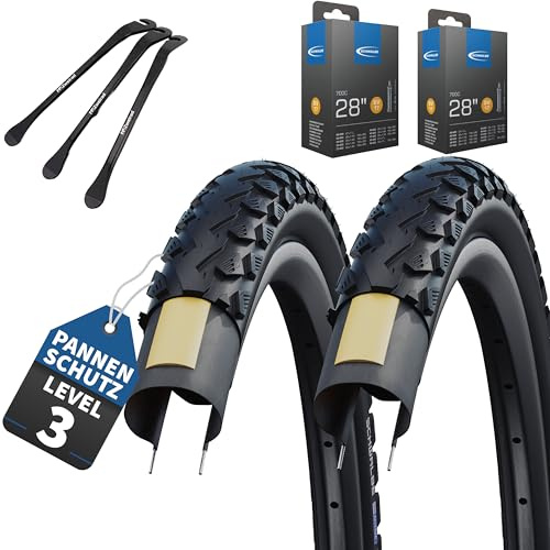 2er Set Schwalbe Fahrradreifen Land Cruiser 28 Zoll, Verschiedene Breiten mit wählbar zusätzlich AV, DV, SV-Schläuche + 3 Metall Reifenheber E Bike (DV-Ventil Schläuche, 28x1,75 Zoll (47-622))