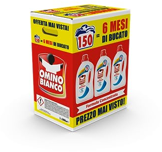 Omino Bianco - Detersivo Lavatrice Igienizzante Liquido, 150 Lavaggi, Igienizza i Capi e Rimuove Germi e Batteri, 2000 ml x 3 Confezioni