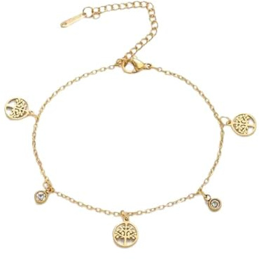Amaxer Bracelet de cheville arbre de vie pour femme avec pendentif arbre de vie viking en strass, chaîne réglable pour l'été, pieds nus, plage, small, Pierre