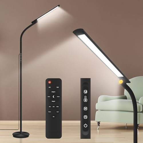 Trayvespace Tageslichtlampe, Tageslichtlampe 10000 lux Stehlampe, Daylight Lamp mit Fernbedienung & Touch Control & Verstellbaren Schwanenhals für Lesen, Büro, Haus (Schwarz)