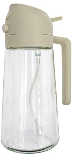 ZHIYE Oil Spray Bottle for Cooking, 500ML 2 in 1 Olive Oil Dispenser Sprayer for Kitchen Premium Clear Glass Bottle for Cooking, Air Fryer, BBQ, Salad, Beige