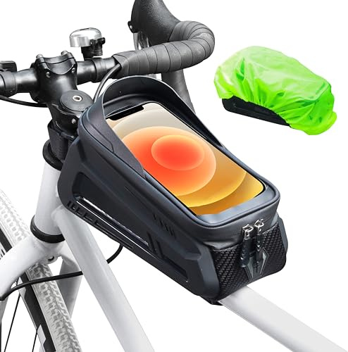 EYPINS Borsa da Bicicletta con Copertura Antipioggia e TPU Touch Screen,Borsa Telaio Bici per Telefoni Fino a 7,2 Pollici,Impermeabile