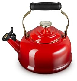 Le Creuset Enamel on Steel Whistling Tea Kettle, 1.7 Qt., Cerise with Light Gold Heart Knob