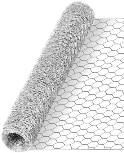 Chicken Wire Mesh Roll Hexagonal Galvanised Mesh Sheet, Fine Garden Fencing Poultry Netting for DIY Crafts & Home Projects (Silver, 0.4m x 10m)