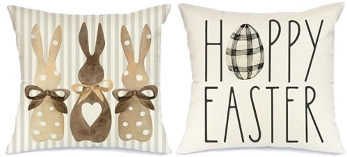 2 Stück Ostern Kissenbezug Hase, Dekorative Kissenbezüge Ostern, Leinen Kissenhülle Hase Kissenbezug Ostern 45 x 45 cm, Ostern Kissenhüllen Hase für Couch Schlafzimmer Wohnzimmer Garten Zuhause Deko