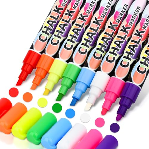 swihorab kritpennor kritmarkör för tavla, 8 färger whiteboard märkpenna för fönster, tvättbar, 6 mm vändbar spets, färgglada fönsterpennor flytande krita neonkrita penna för glas