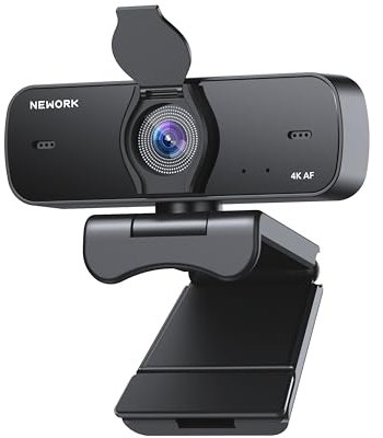 NEWORK 4K PC-Webcam mit Sony-Sensor, Autofokus und Sichtschutzabdeckung, Ultra HD 4K Streaming Kamera, 2 Mikrofone mit Geräuschunterdrückung, USB Plug & Play, 77° FOV, Webcam für Zoom, Skype