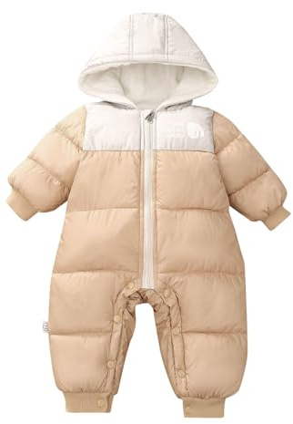 JiAmy Baby overall, baby pojkar flickor vinter overall sparkdräkt nyfödd snöoverall 6–24 månader, kaki, 6-9 månader
