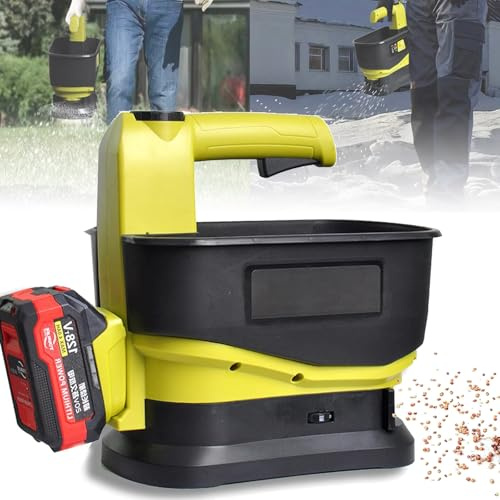 JMOUZHG spandiseme a Batteria, spandiconcime da Prato da 5,5 Litri, Portata variabile Larghezza di dispersione Regolabile, per Semi, mangime e Fertilizzante
