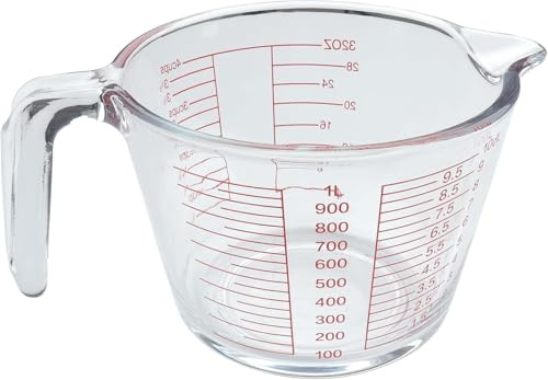 BH | 1L Glass Measuring Jug | 1 litres | Heavy Duty | Easy to Read Measurements | Heat Resistant | Kitchen, Baking, Restaurant, Hot Liquid, Microwave Safe, BPA-Free with Handle - by Best House