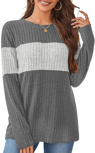 Desol Jumpers for Women UK Lightweight Long Sleeve Trendy Fashion Sweaters Fall Casual Tunics Tops Grey Size 10 12